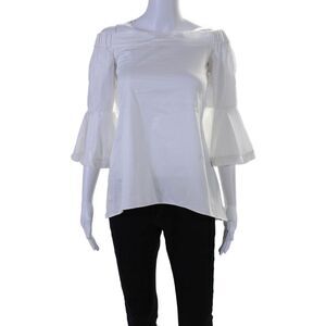 N/Nicholas Womens Cotton Bell Sleeve Off The Shoulder Blouse Top White Size 0